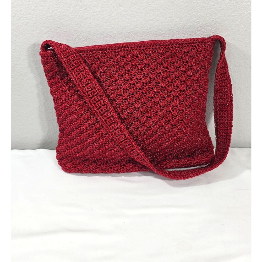 The SAK Crocheted Purse Handbag Shoulder  Raspberry Red Zipper